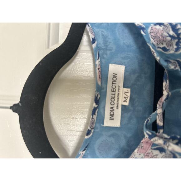 Emerson Fry Dress Womens Medium Large Blue Floral Tiered Ruffle V-Neck Boho - Picture 4 of 6